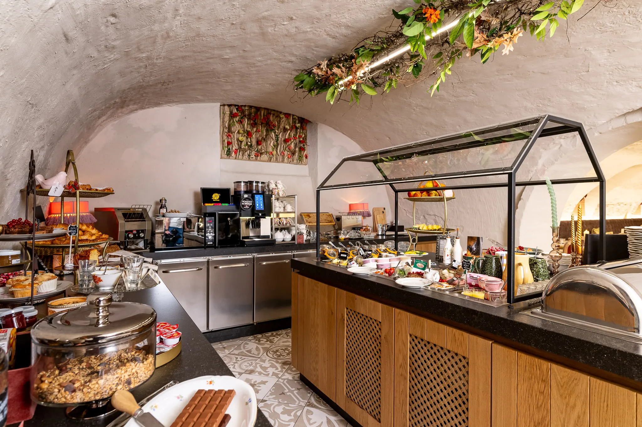 Delicious breakfast buffet, served in our medieval cellar