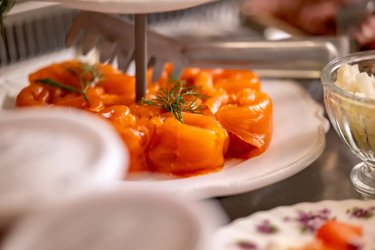 the salmon at the breakfast buffet of Hotel de Castillion