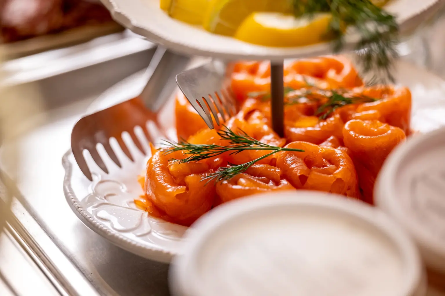 Breakfast plate with smoked salmon served at Hotel De Castillion.