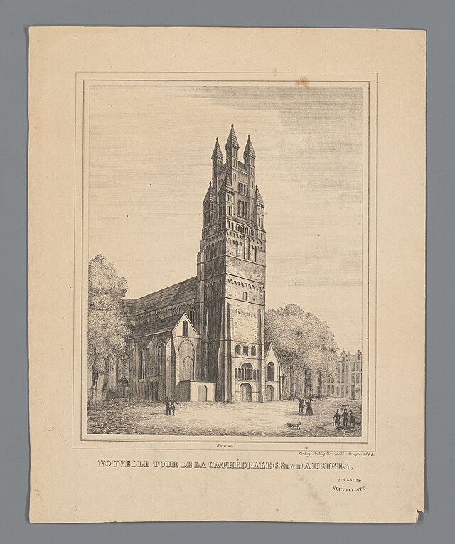 Tekening van St. Salvator's Cathedral in Brugge